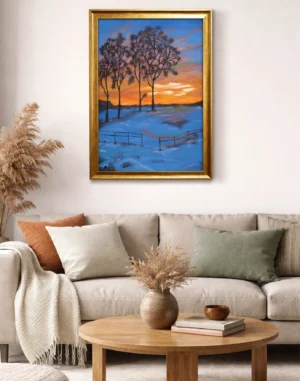 aa12 Tableau paysage fait main – Coucher de soleil avec arbres
